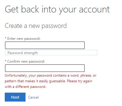 Weak password error message In Microsoft Office