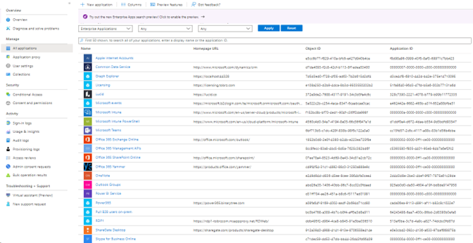 Review which Azure AD enterprise applications are in use