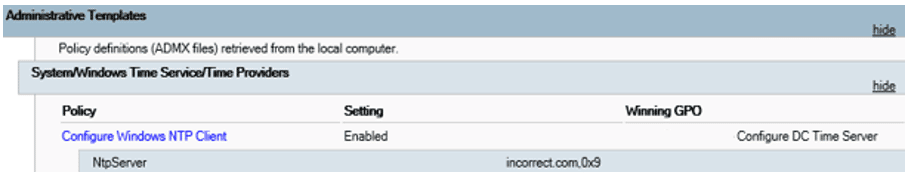 Figure 2 - The NtpServer URL is misconfigured 